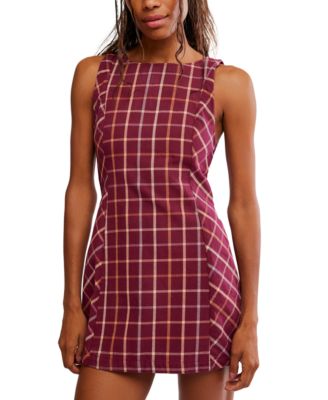 Juniors' Atlas Plaid Crewneck Mini Dress