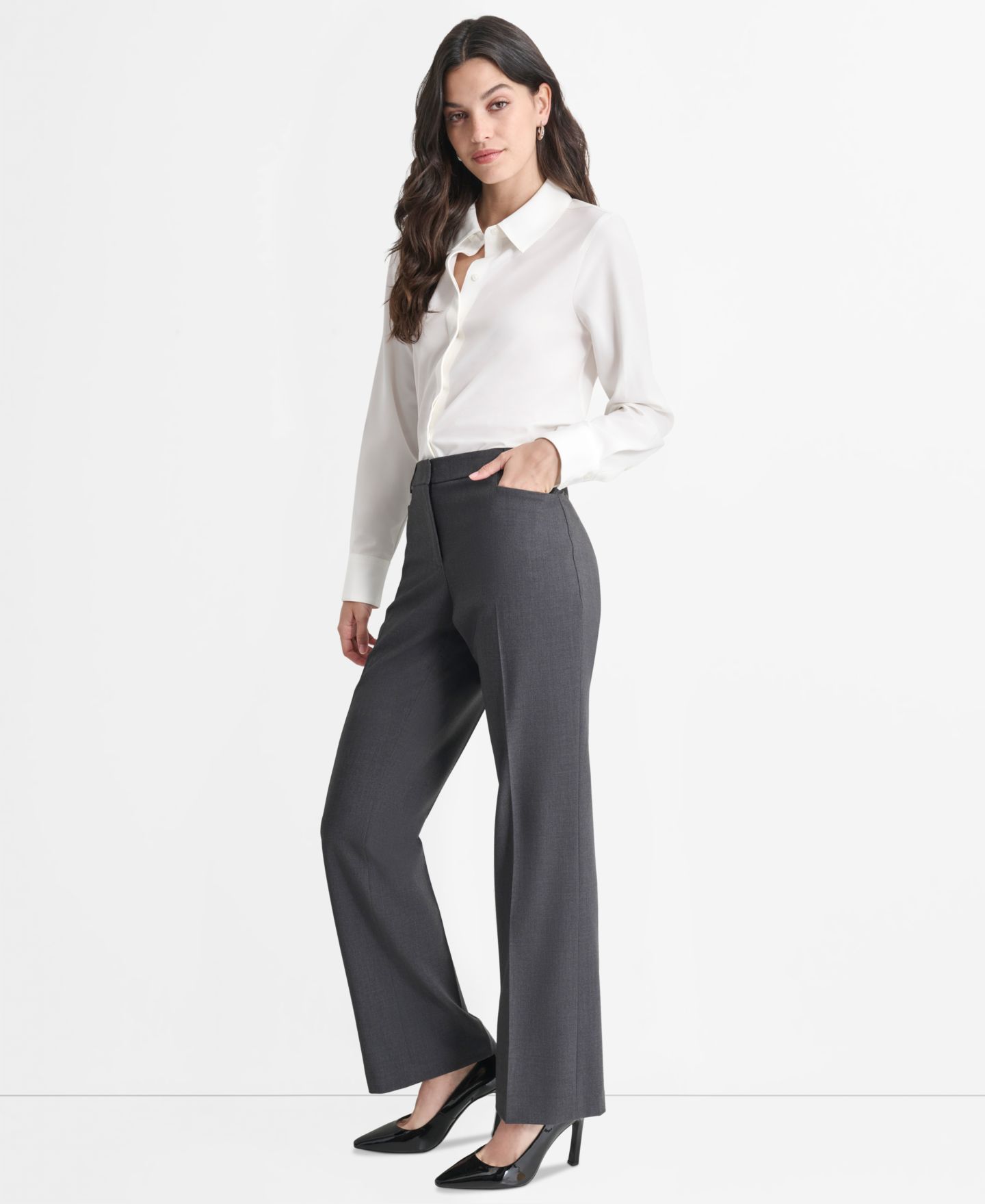Женские брюки DKNY Petite High-Rise Straight-Leg, цвет: Угольный — фото 2