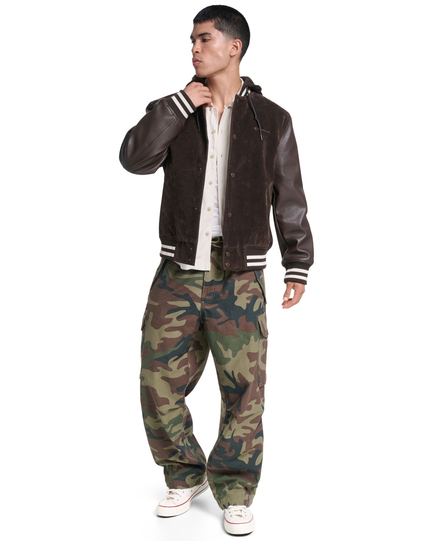 Men's Varsity Faux Suede Leather Jacket