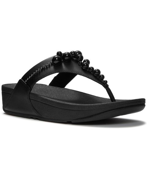 Женские сандалии FitFlop Lulu Beaded Toe Post Slip-On Wedge, цвет: Чёрный