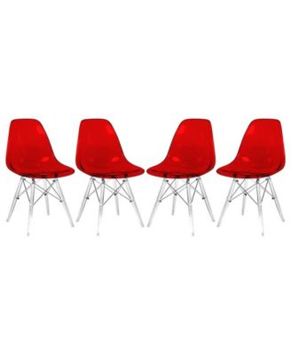 Cresco Modern Molded Dining Chair Set of 4 Chrome-Plated Eiffel Base and Acrylic Support Legs Ergonomic Curved Seat Accent Side Chair