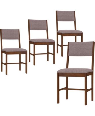 Outdoor Dining Chairs Set of 4 with Linen Fabric Cushioned Seat and Rubberwood Legs