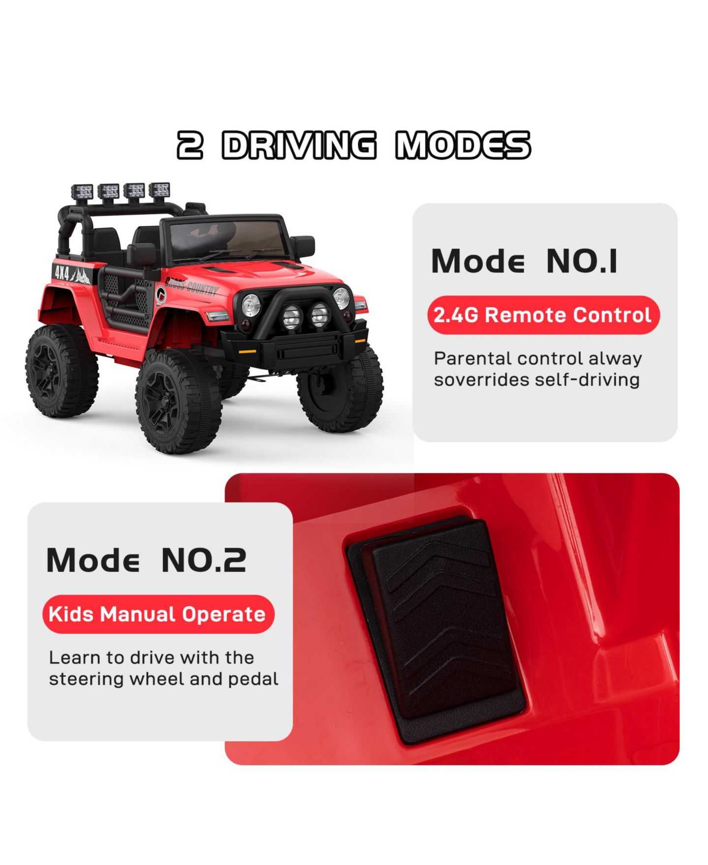 Детская игрушка homfan 2 Seater Electric Off-Road Ride-On Vehicle with Remote Control and Dual Doors, Ages 3-8, цвет: Красный — фото 4