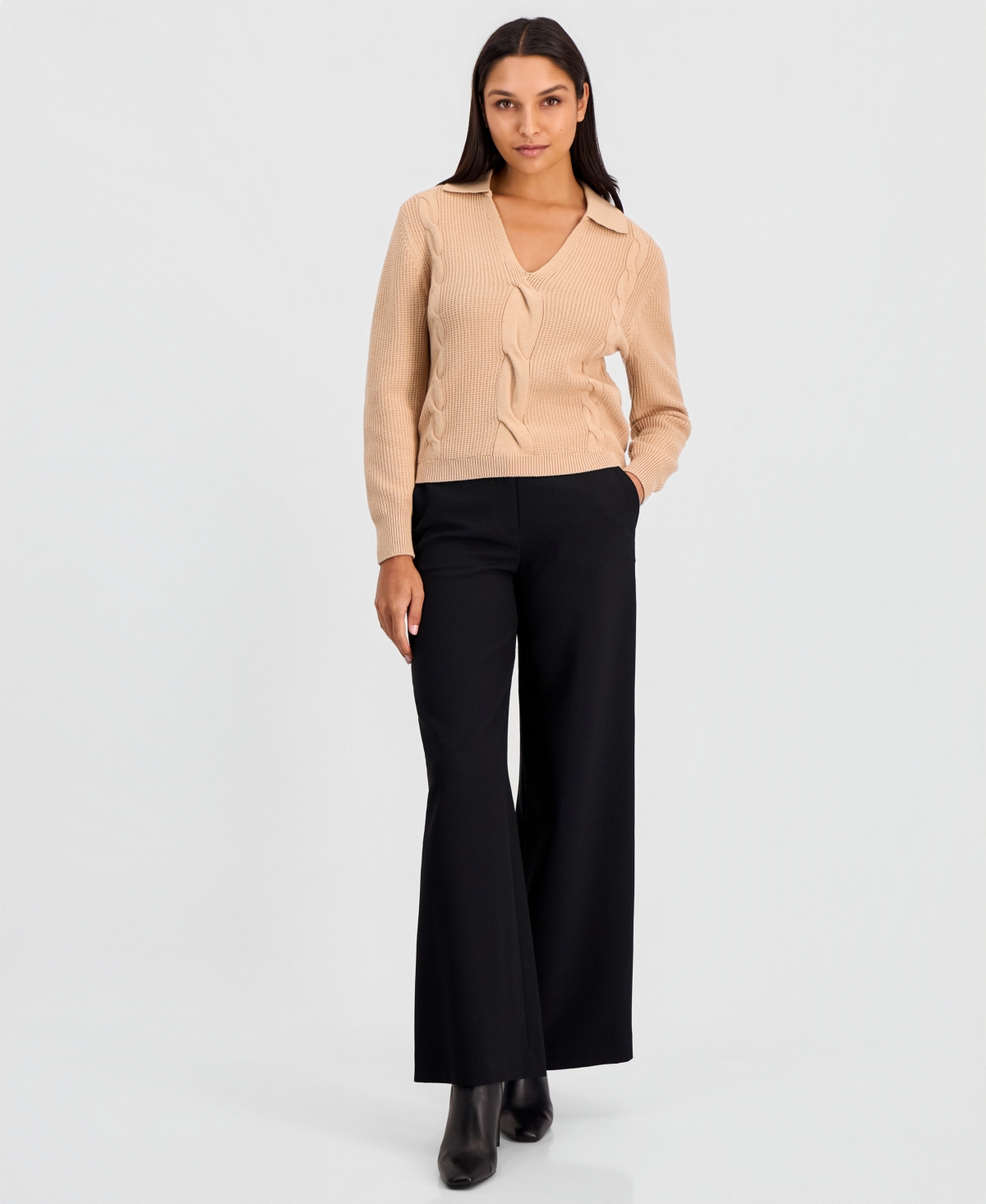 Elie Tahari Women's The Marjorie Cable-Knit Collared Sweater