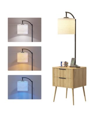 Nightstand with Fisherman s Lamp, Human Sensor Light and Charging Station