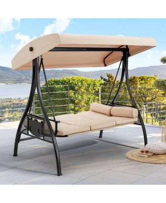 Porch Swing with Stand and Adjustable Canopy