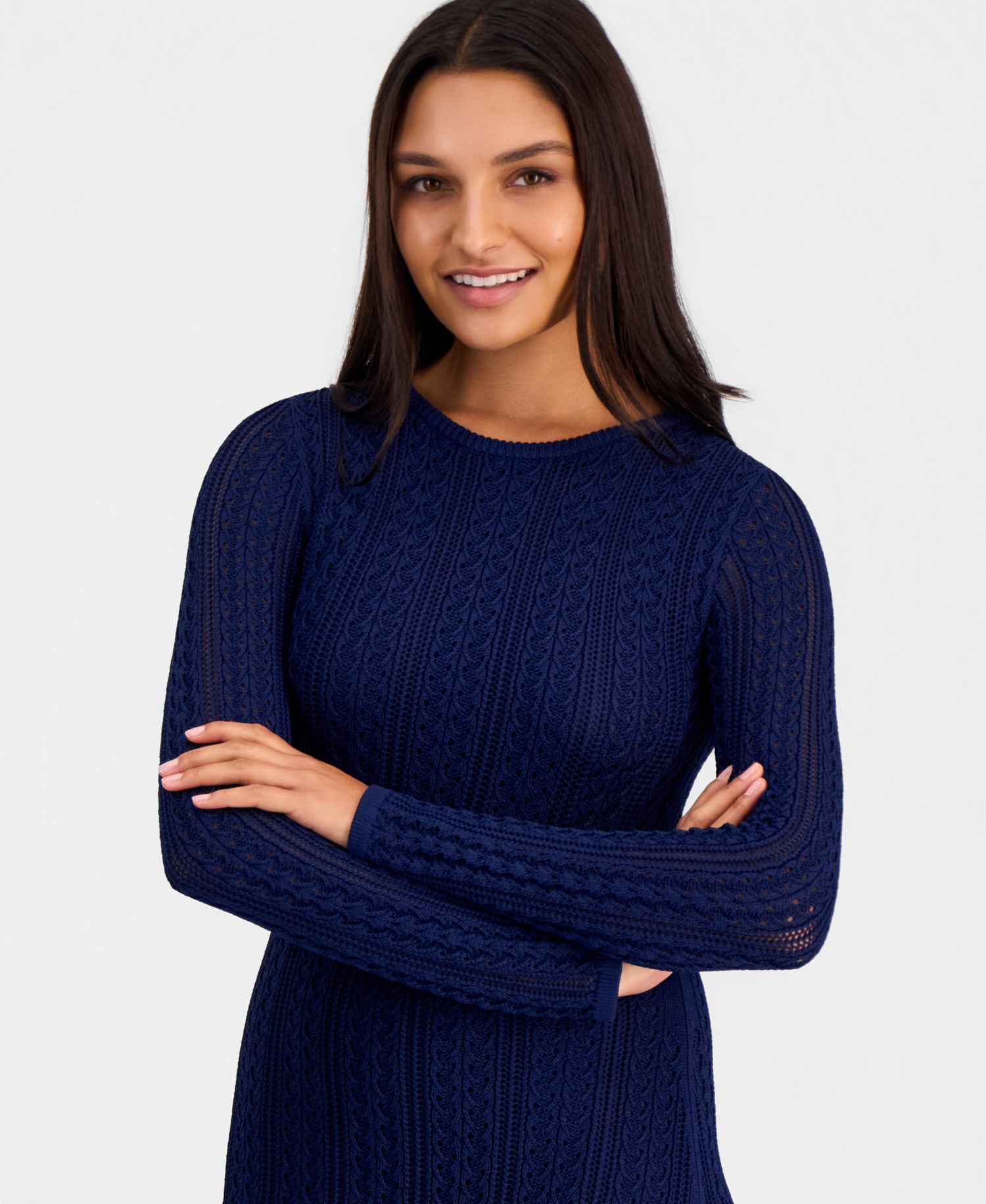 Women's Julietta Cable-Knit Long-Sleeve Midi Sweater Dress