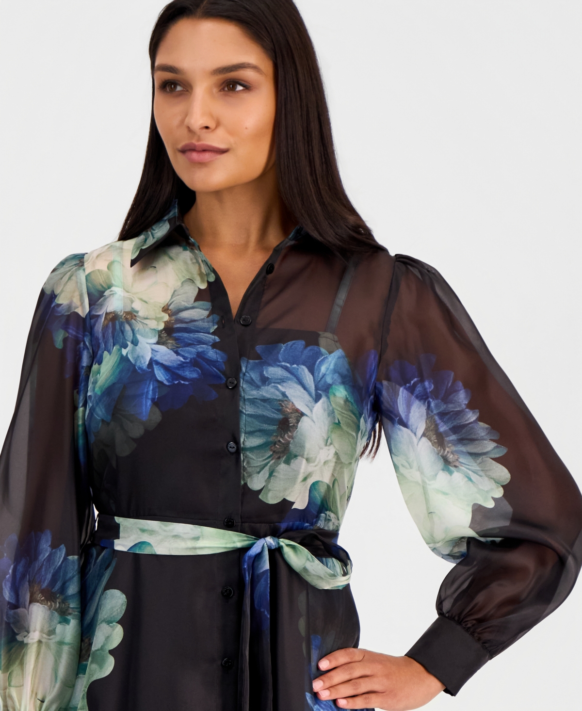 Elie Tahari Women's Romy Floral-Print Midi Long-Sleeve Dress