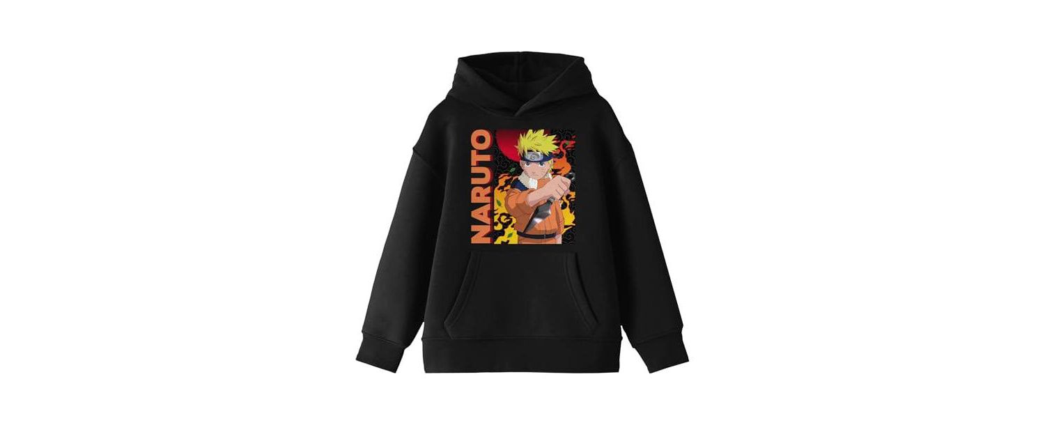 Main Character On Elemental Background Long Sleeve Youth Black Hooded Sweatshirt-Medium