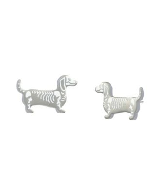White Halloween Skeleton Dachshund Stud Earrings