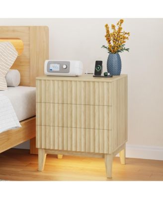 19.7" Wide 3-Drawer Nightstand with Charging Station and Motion Sensor LED Light