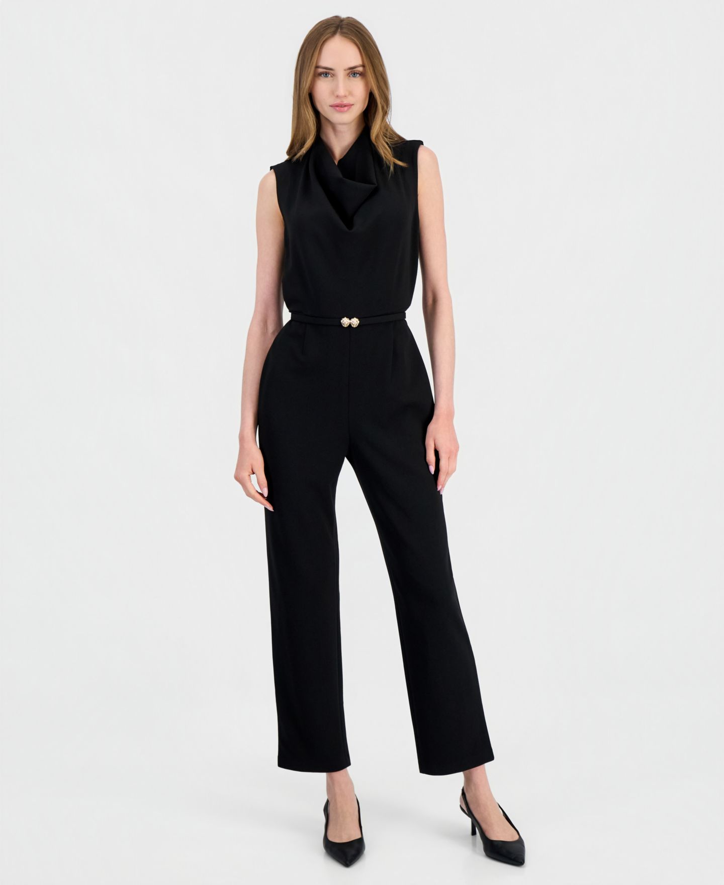 Женский комбинезон Anne Klein Cowl-Neck Sleeveless Jumpsuit, цвет: Чёрный — фото 1