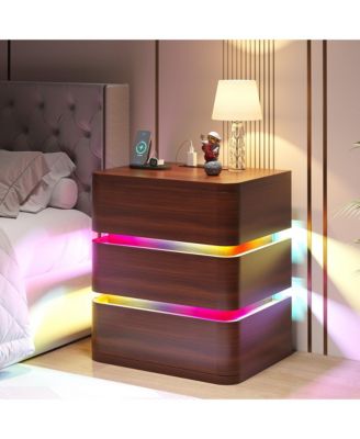 [Fully Assembled]3 Drawer Nightstand with Charging Station and Motion Sensor RGB Light