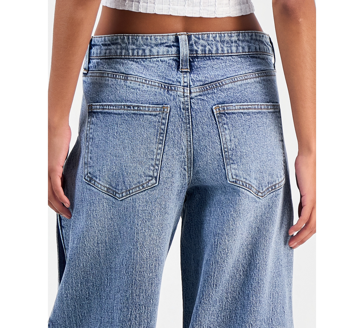 Celebrity Pink Juniors' Mid Rise Contrast Panel Wide-Leg Jeans