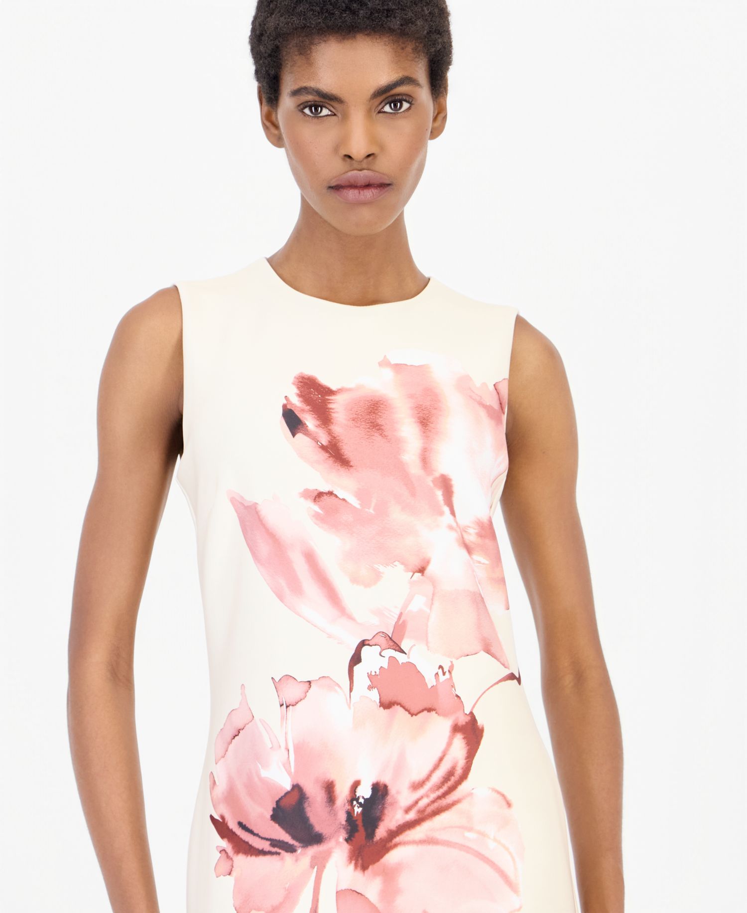 Women's Printed Scuba Sleeveless Floral Crewneck Dress