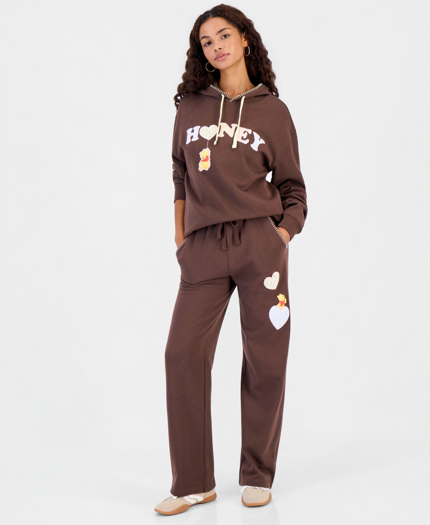 Juniors' Pooh Whipstitch Fleece Pullover Hoodie