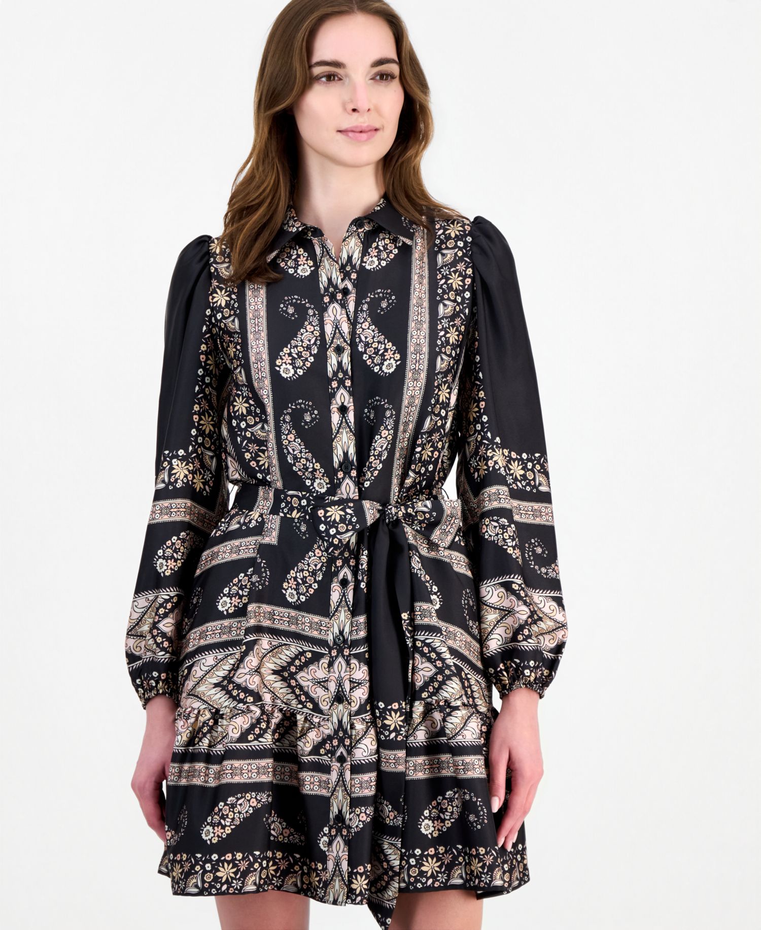 Women's Long Sleeve Tiered Shirt Dress