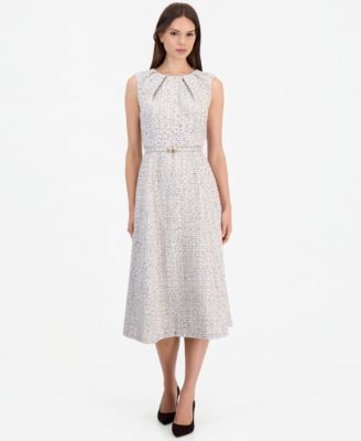 Women's Tweed Pleated A-Line Midi Dress