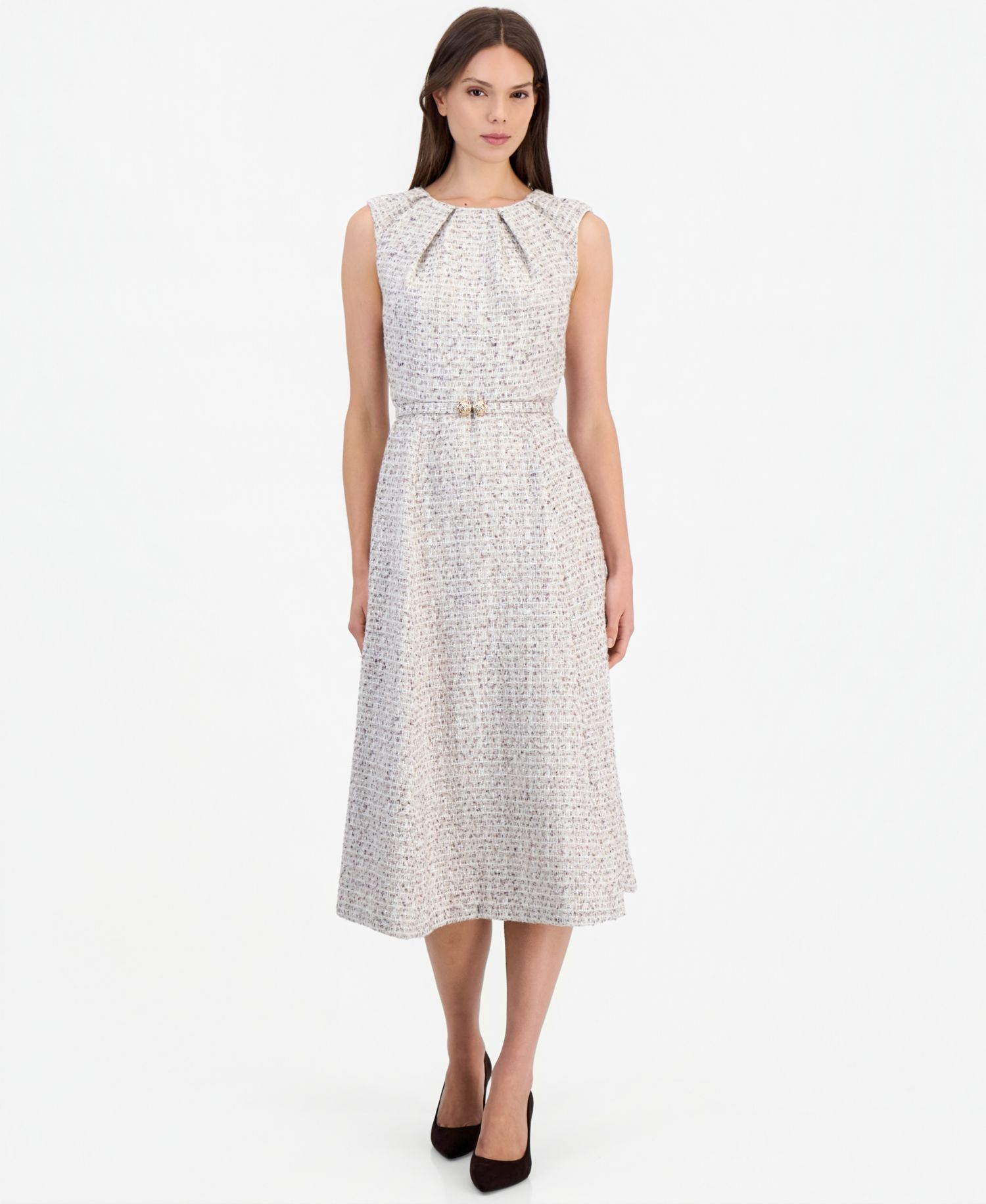 Women's Tweed Pleated A-Line Midi Dress