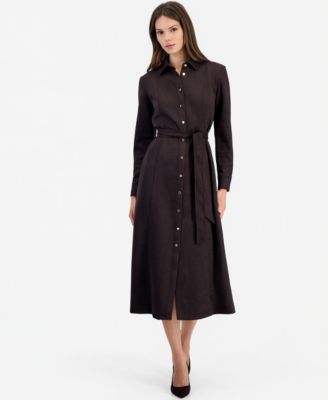 Women's Fitted Midi Tie-Belt Shirt Dress