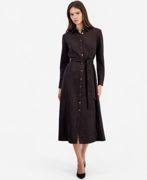 Женское платье Anne Klein Fitted Midi Tie-Belt Shirt Dress, цвет: Глубокий красное дерево