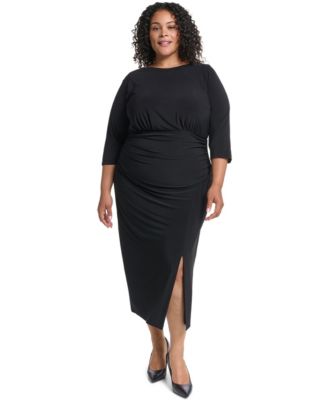 Plus Size Jewel-Neck Elbow-Sleeve Midi Dress