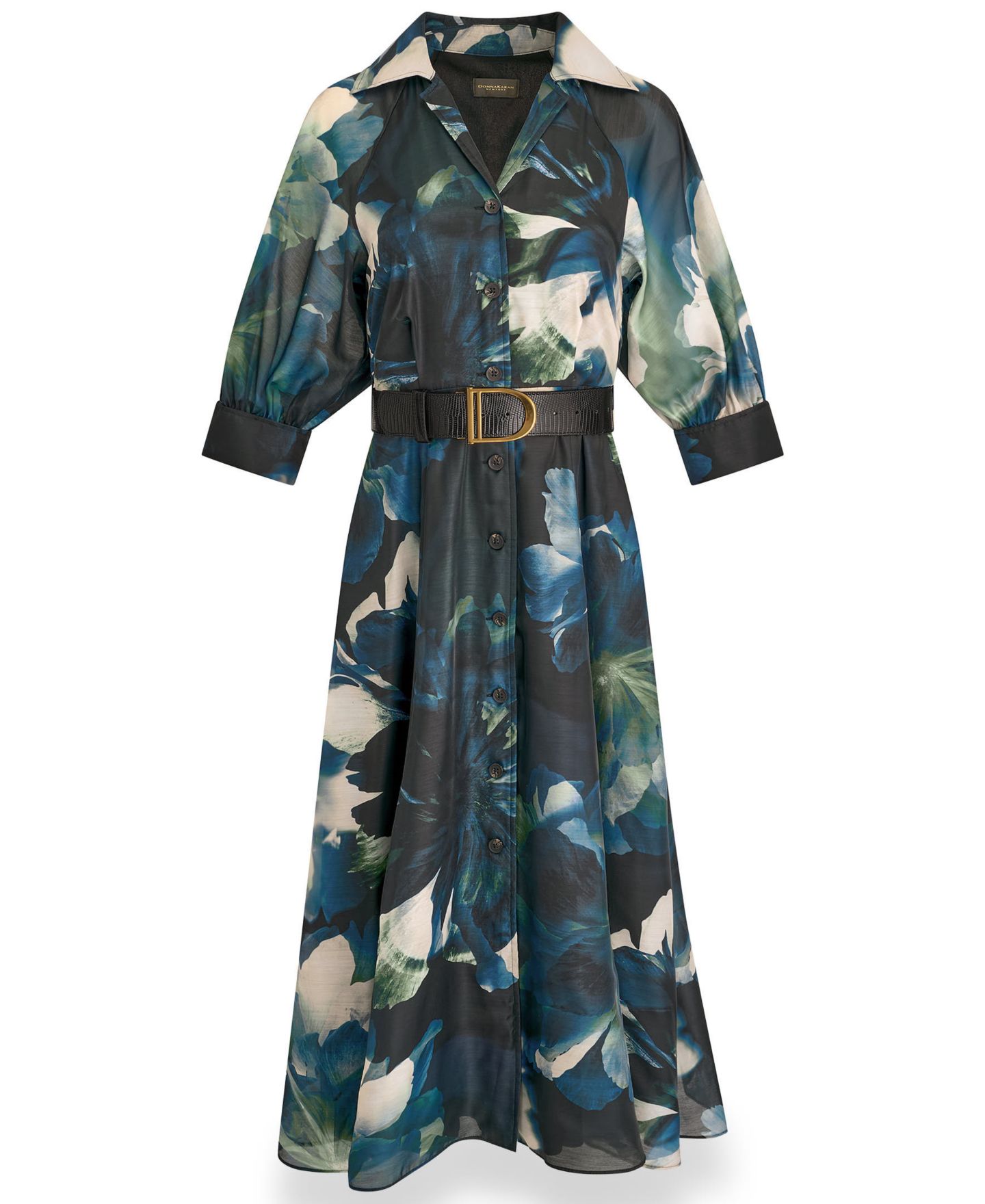 Женское платье Donna Karan New York Petite Organza Printed Shirt Dress, цвет: Чёрный тёмно-зелёный разноцветный — фото 7