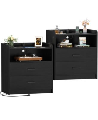 Nightstand with Charging Station, Sofa Side Table with Drawers