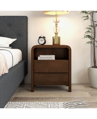 23.6" Width Solid Wood Mid Century Nightstand with 2-Drawer