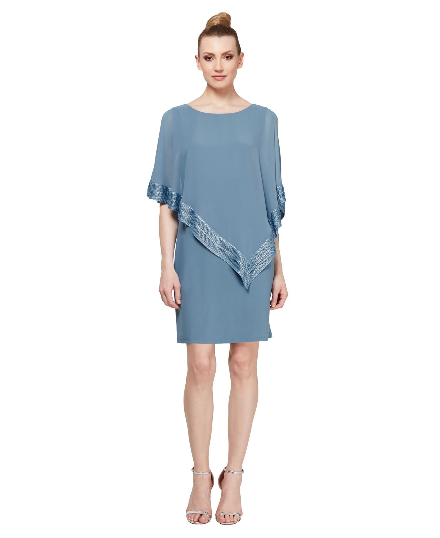 Metallic-Trim Capelet Sheath Dress
