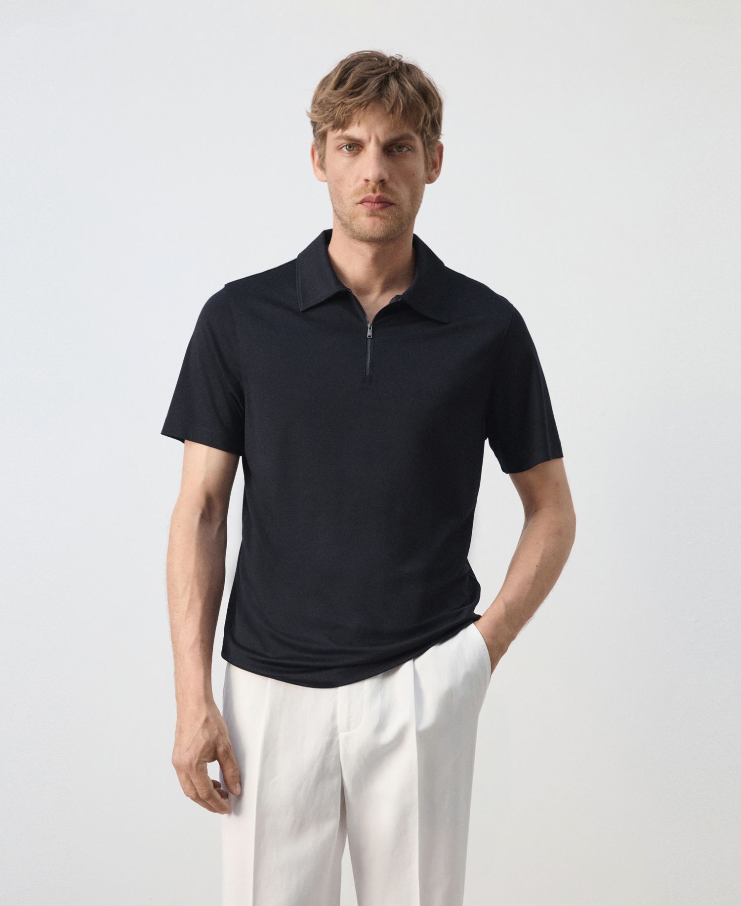 Men's Regular- Fit Zip-Up Polo Shirt