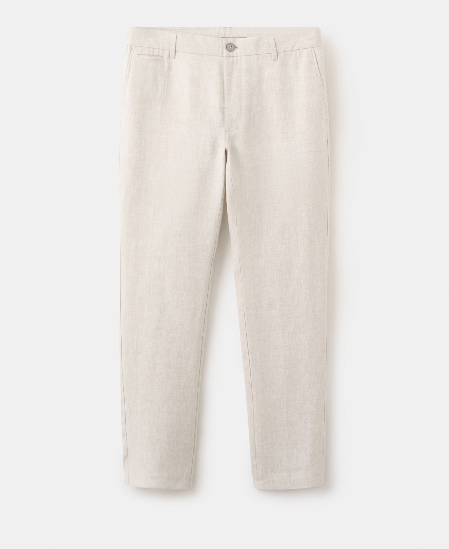 Мужские брюки MANGO Slim-Fit Linen, цвет: Экрю — фото 1