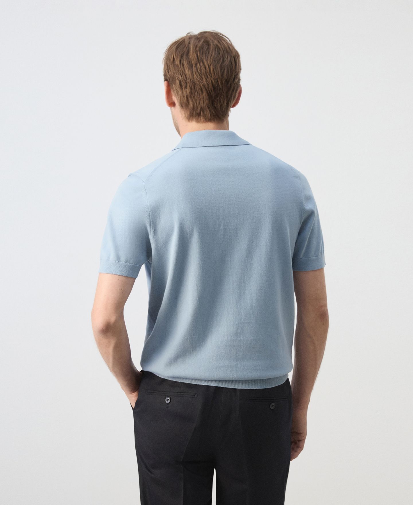 Мужское поло MANGO Cotton Fine-Knit Polo Shirt, цвет: Аквамариновый зелёный — фото 2