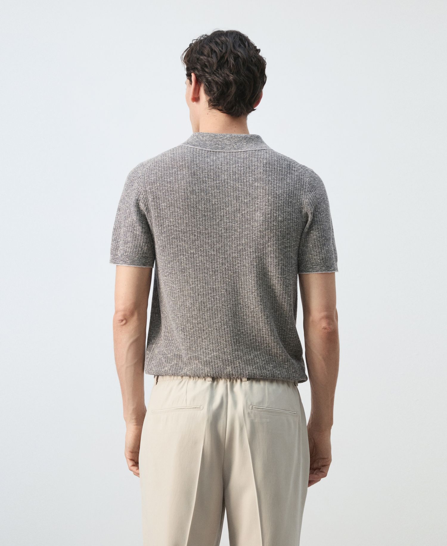 Men's Ribbed Linen-Cotton-Blend Polo Shirt