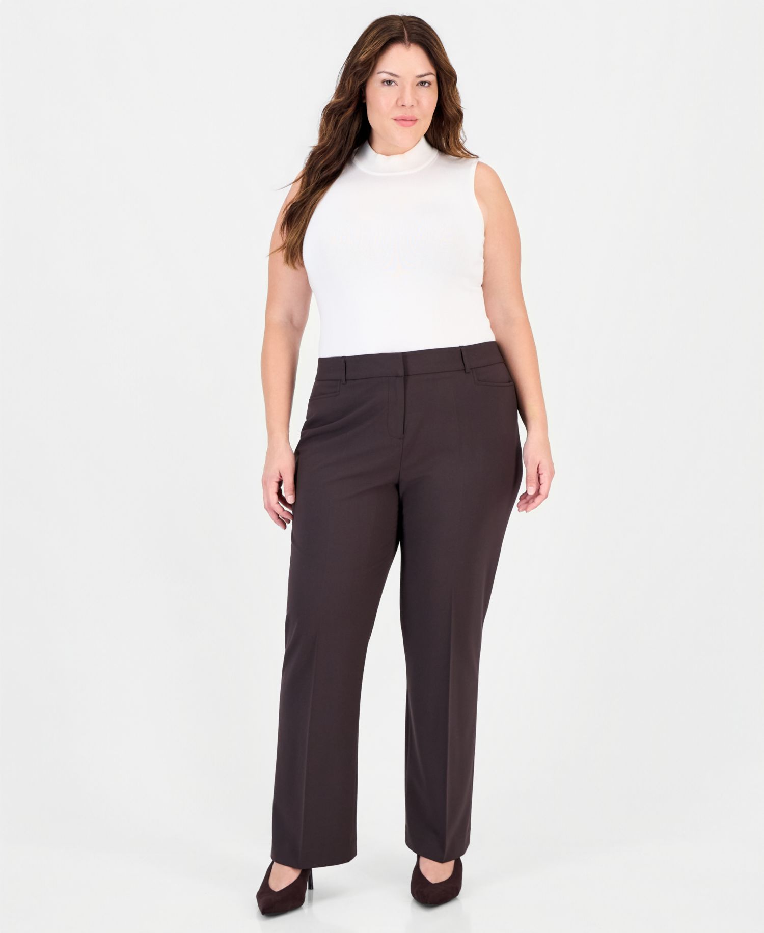 Plus Size Bird Eye Flare Mid-Rise Pants