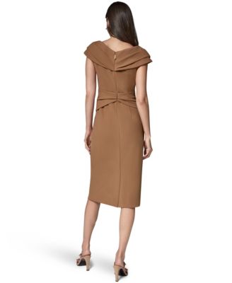 Women's Portrait Neck Sheath Midi Dress With Hardware thumbnail 5