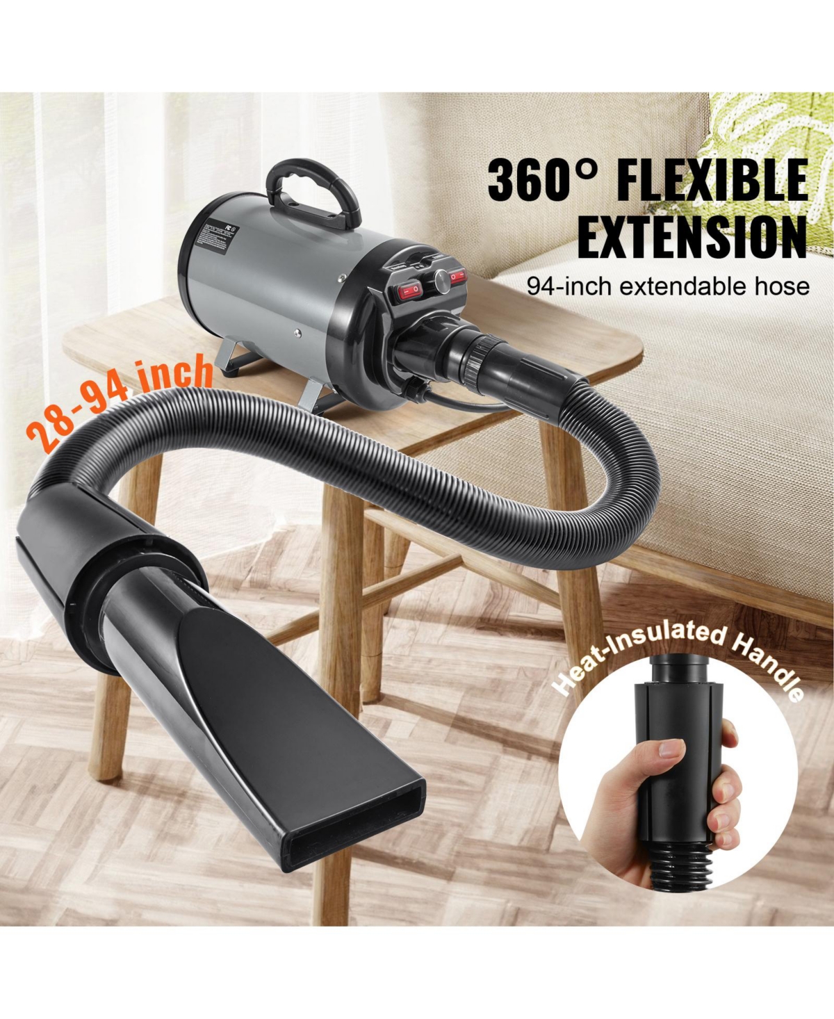 Vevor Dog Dryer 2800W Pet Grooming Dryer Adjustable Speed with 4 Nozzles