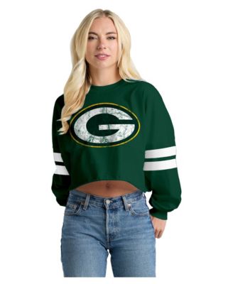 Women's Green Green Bay Packers Oversized Cropped Stripe Long Sleeve T-Shirt