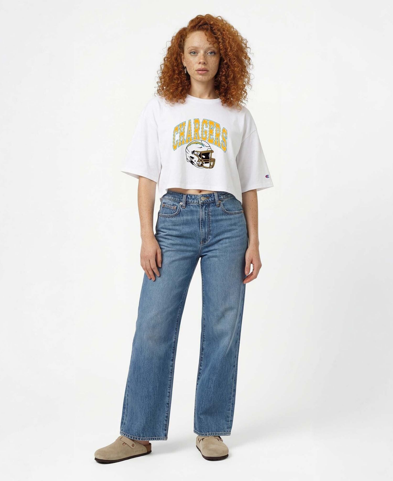 Women's White Los Angeles Chargers Boyfriend Cropped T-Shirt
