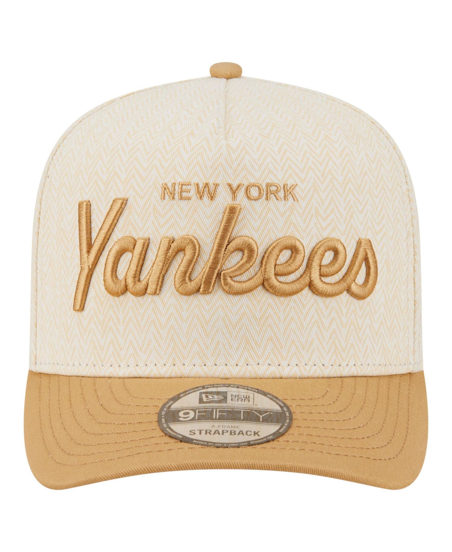 Men's Cream New York Yankees Herringbone 9FIFTY A-Frame Snapback Hat
