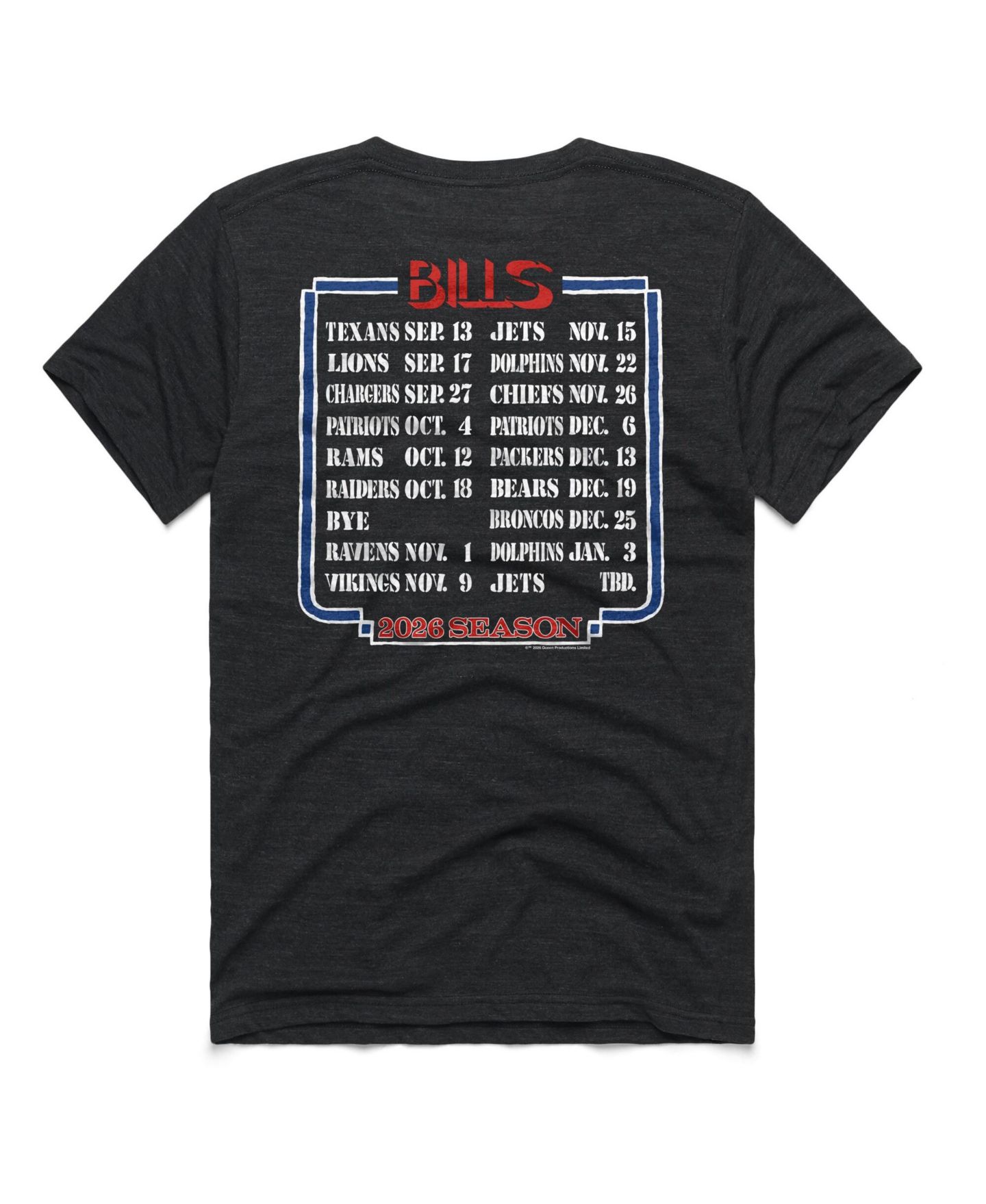 Футболка Homage Charcoal Buffalo Bills 2026 NFL Schedule Queen Tri-Blend — фото 2