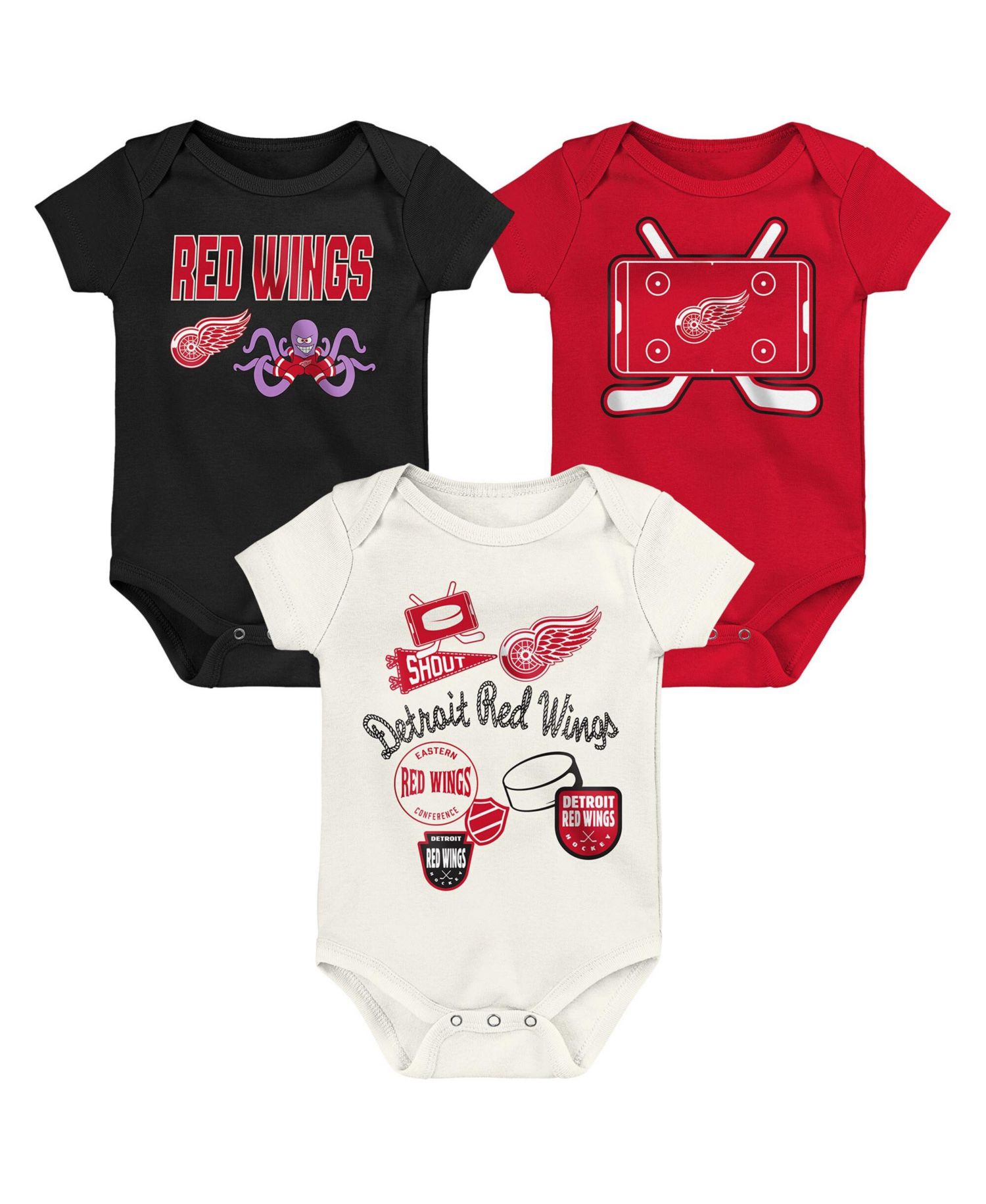 Baby Boys and Girls 3- Pack Detroit Red Wings Littlest Player Bodysuit Set