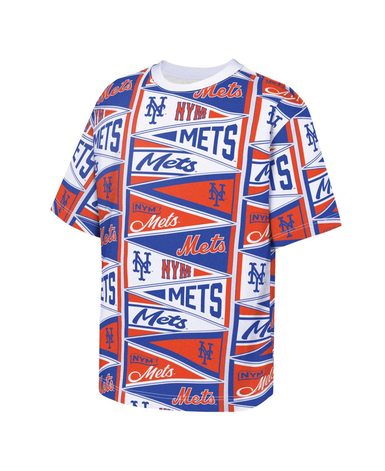 Big Boys and Girls Orange New York Mets All-Over Pennant T-Shirt