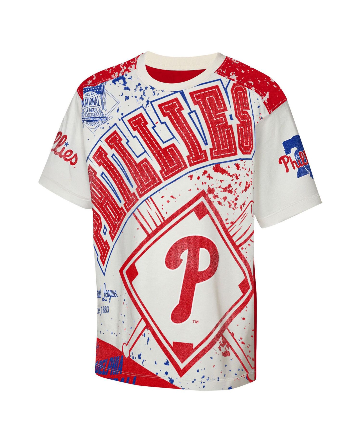 Big Boys and Girls Cream Philadelphia Phillies Big League Top Player Bold All-Over-Print T-Shirt