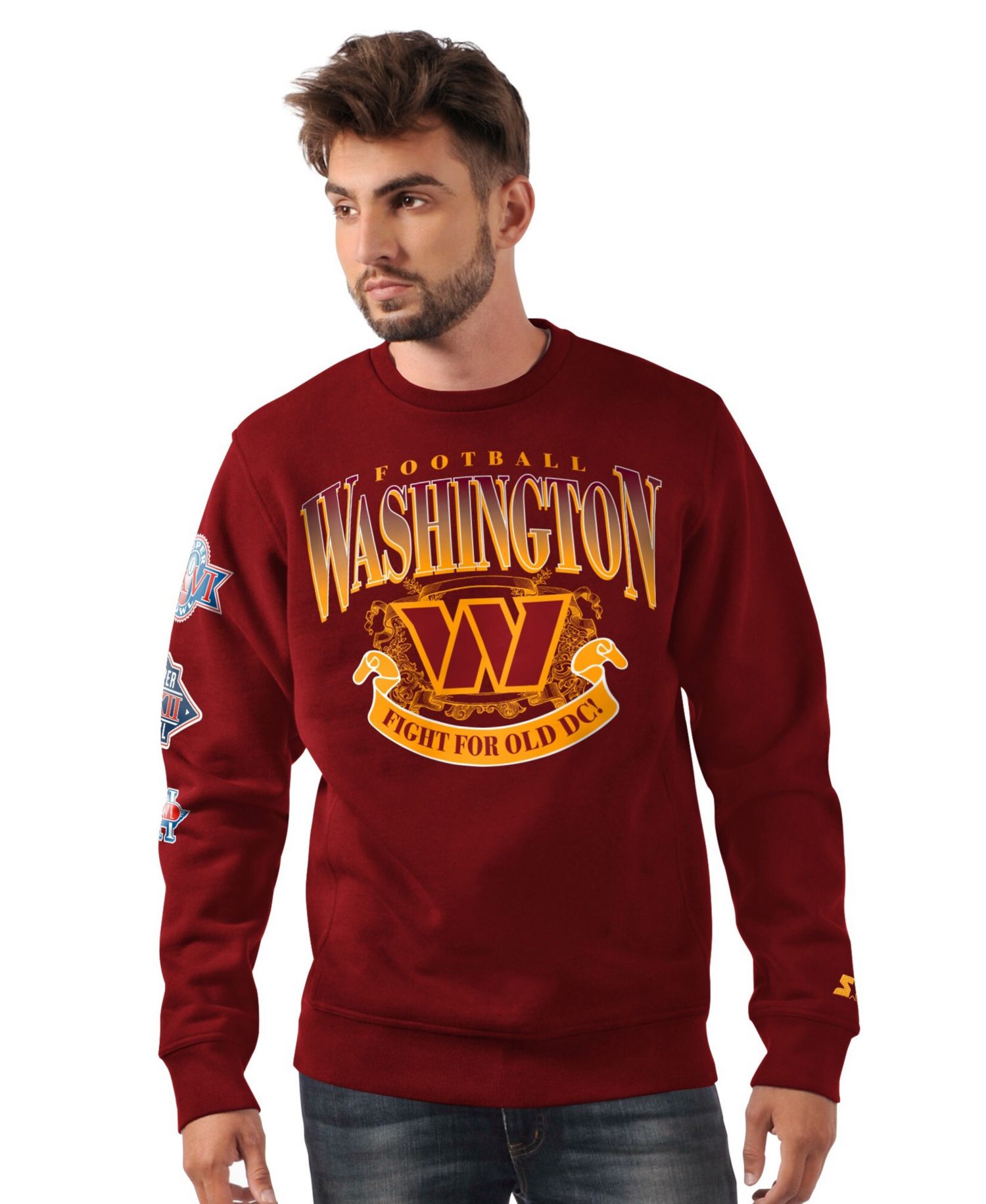 Men's Burgundy Washington Commanders Fight On Knit Crewneck Sweatshirt