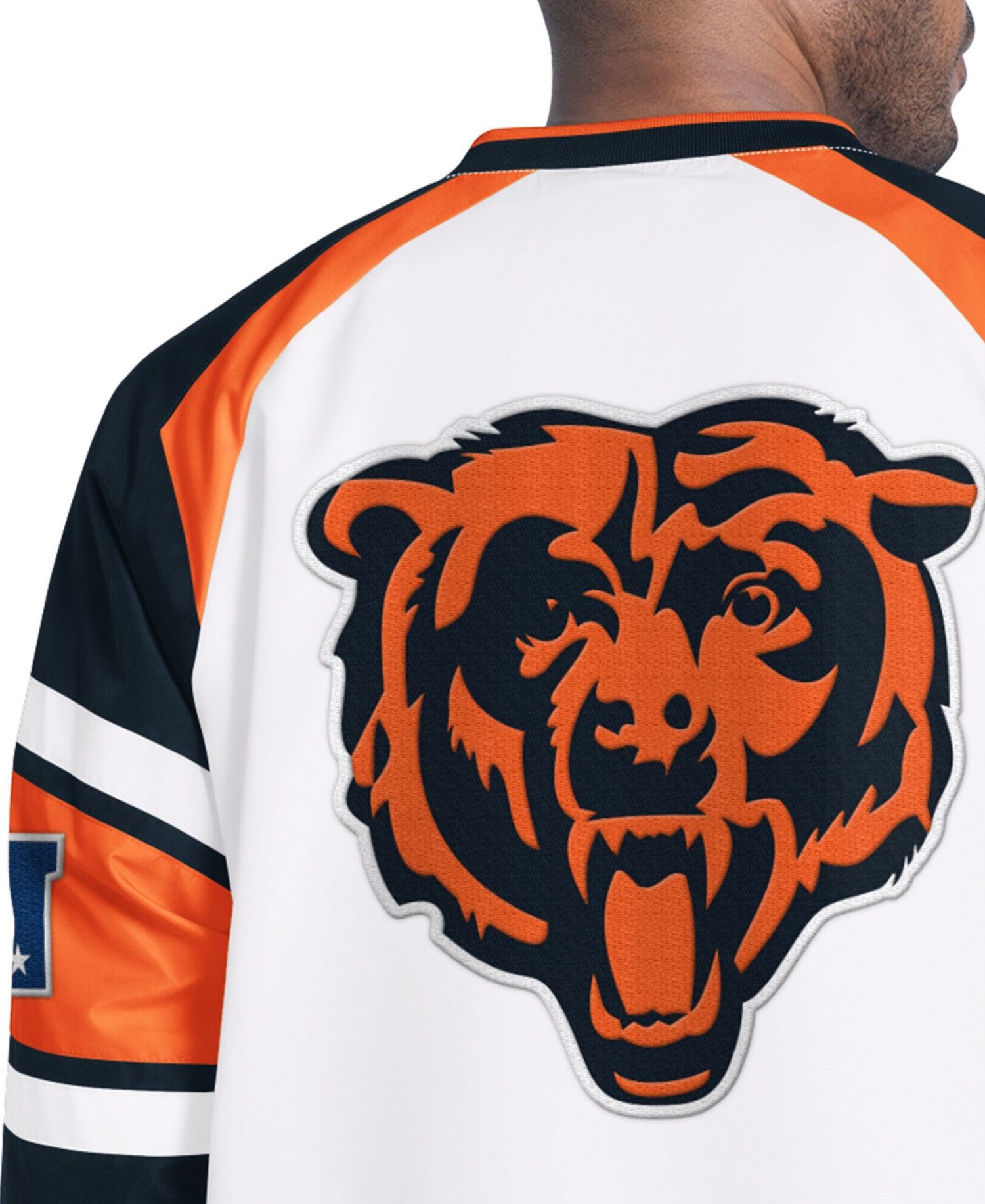 Men's White Chicago Bears Infield Play Raglan V-Neck Pullover Jacket