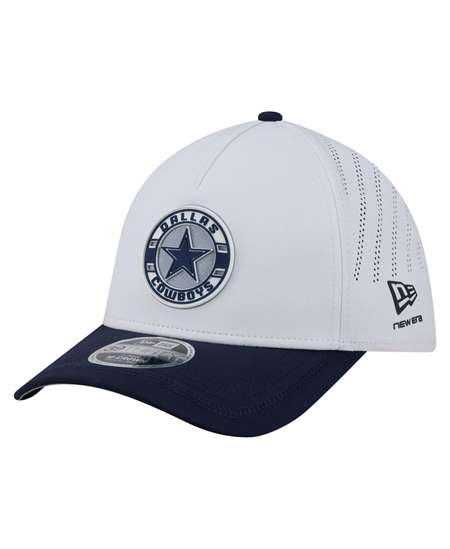 Men's White/Navy Dallas Cowboys Patch 39THIRTY A-Frame M-Crown Perforated Flex Hat