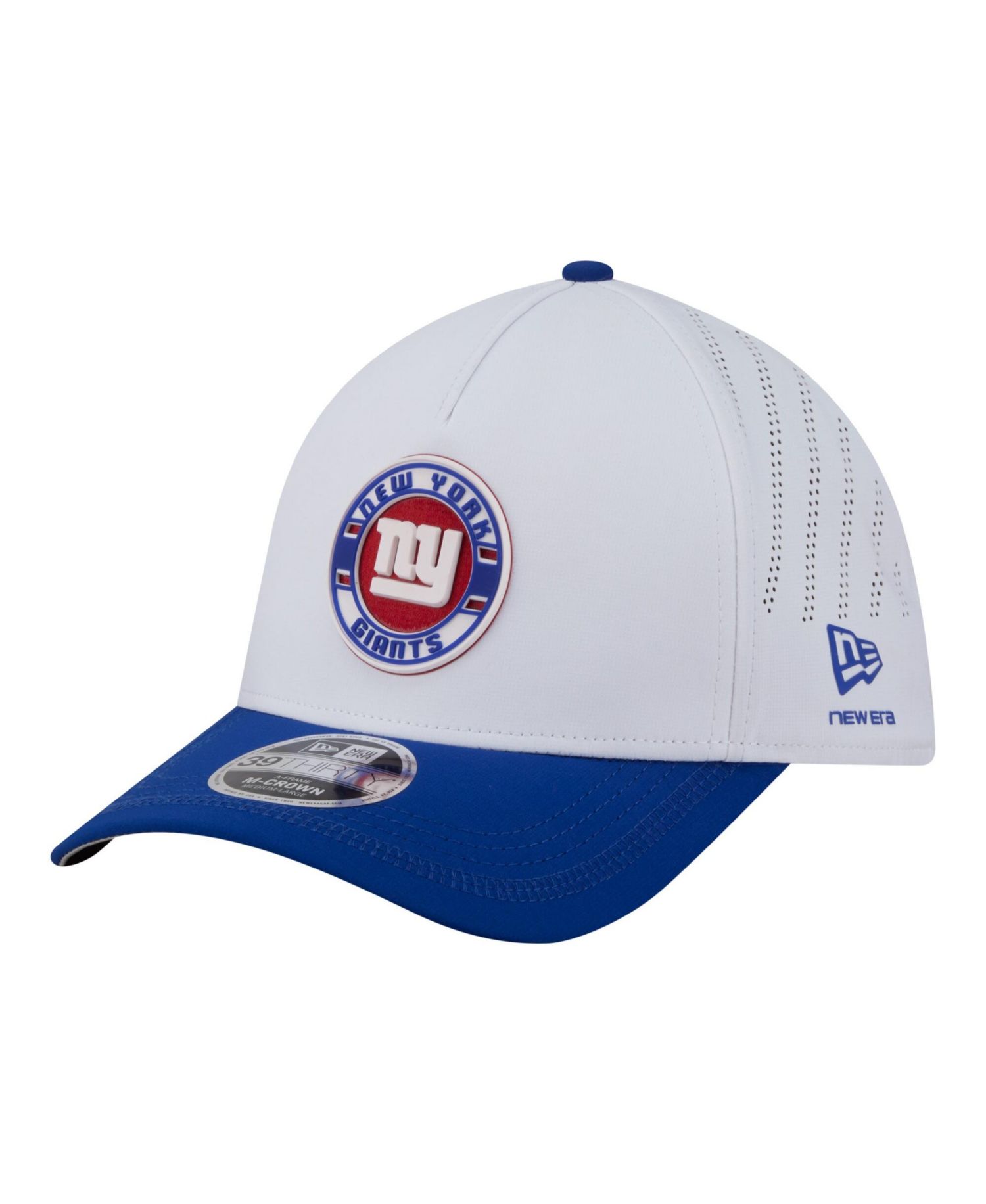 Men's White/Royal New York Giants Patch 39THIRTY A-Frame M-Crown Perforated Flex Hat