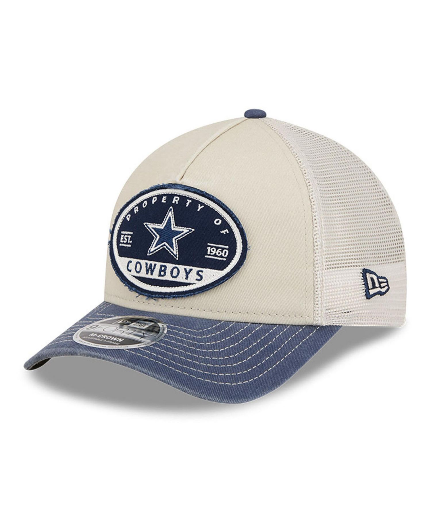 Men's Natural Dallas Cowboys Frayed M-Crown A-Frame 9FORTY Adjustable Hat