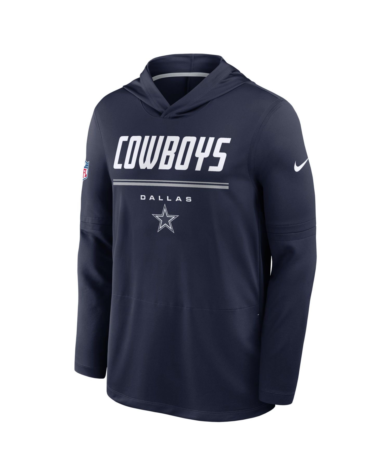 Men's Navy Dallas Cowboys Sideline Lightweight Long Sleeve Hooded Dri-FIT T-Shirt